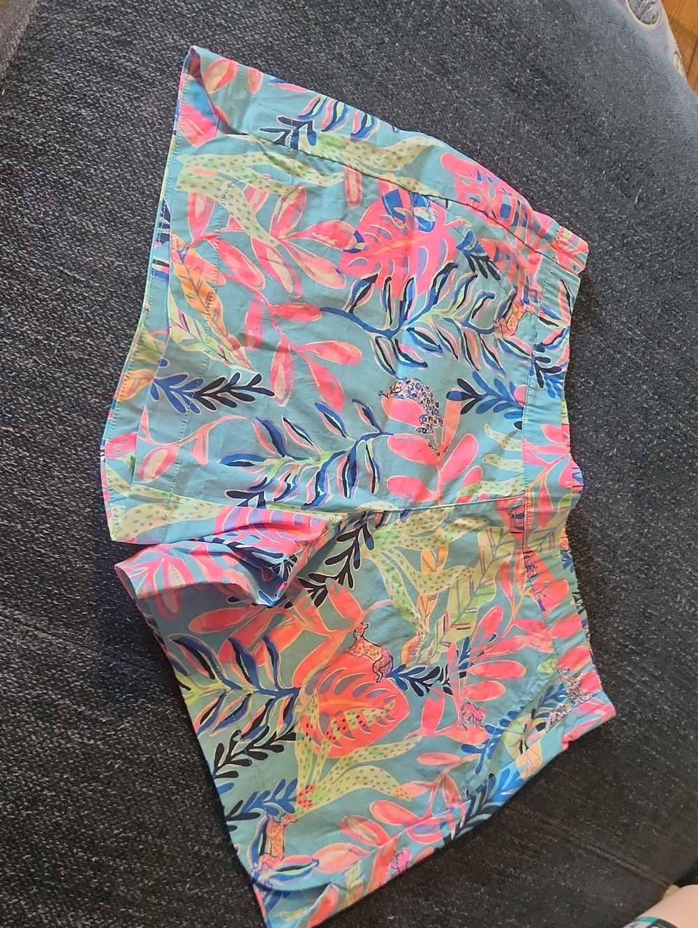 Lilly Pulitzer Coral and Aqua Tropical Print Bermuda Shorts, Size Small